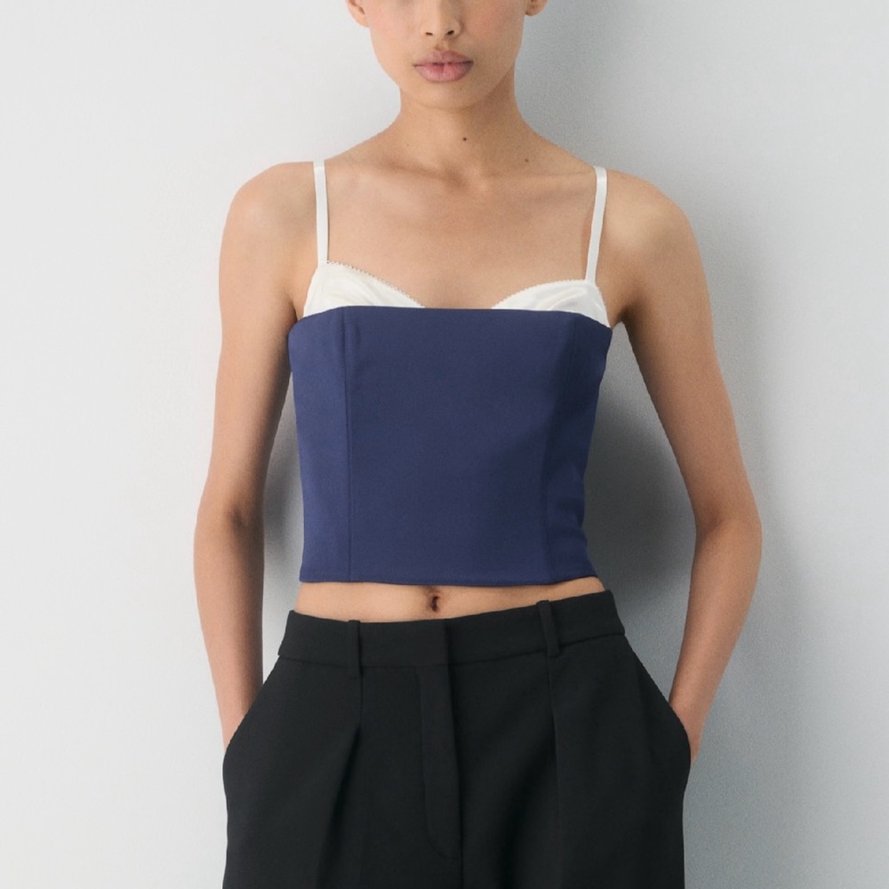 Navy Blue Satin Camisole Top - Picture 2 of 4